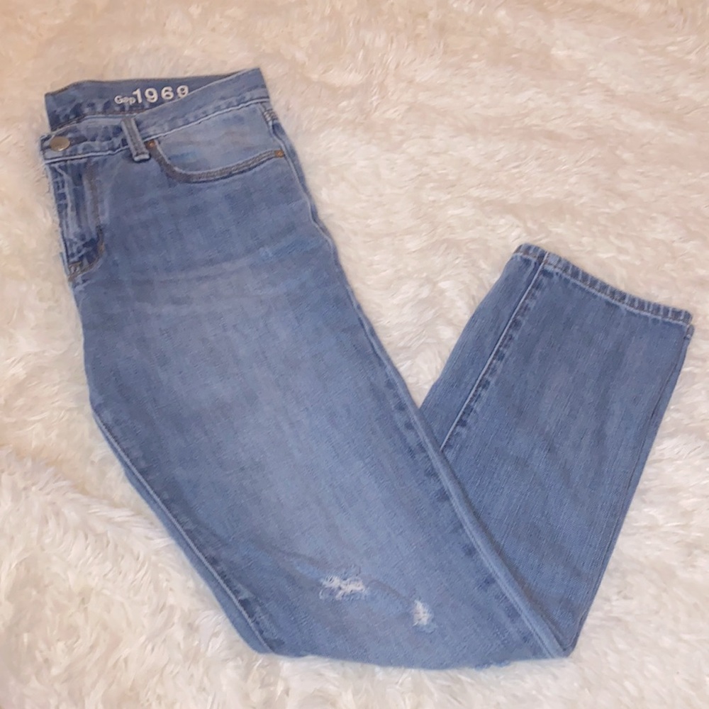 Gap Sexy Boyfriend Light Denim Distressed Jeans Size 25